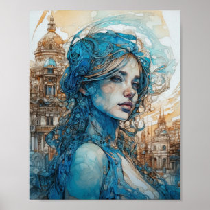 Póster Una mujer en los Blues y Browns de la ciudad