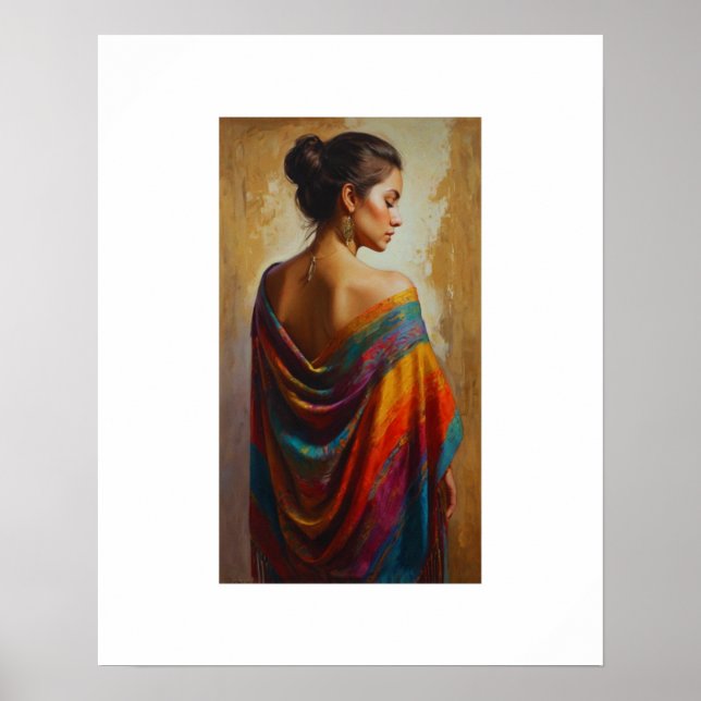 Póster una mujer en una camiseta multicolor (Frente)