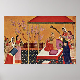 Póster Una Mujer Escucha La Música De Indischer Maler Um