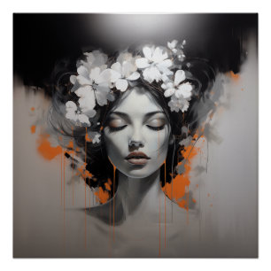 Póster Una Mujer Hermosa Con Los Ojos Cerrados