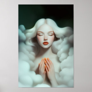 Póster Una Mujer Hermosa Meditando En Las Nubes