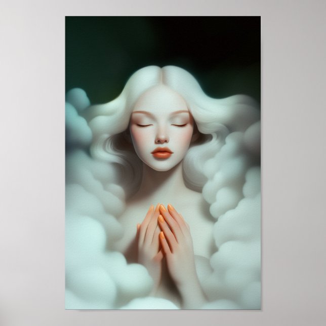 Póster Una Mujer Hermosa Meditando En Las Nubes (Frente)