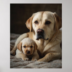Póster Una mujer labradora beige sostiene una pipa recién