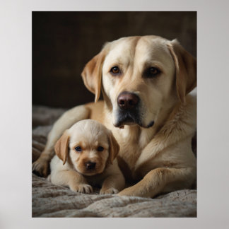Póster Una mujer labradora beige sostiene una pipa recién
