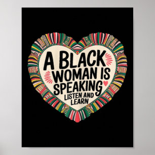 Póster Una Mujer Negra Está Hablando Escuchar Y Aprender 