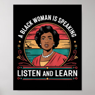 Póster Una Mujer Negra Está Hablando Escuchar Y Aprender
