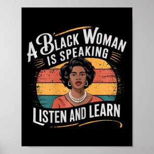 Póster Una Mujer Negra Está Hablando Escuchar Y Aprender