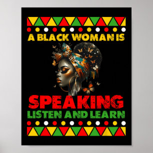 Póster Una Mujer Negra Está Hablando Escuchar Y Aprender