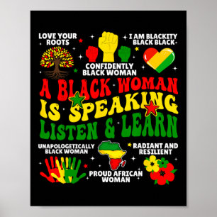 Póster Una mujer negra está hablando Escuche y aprenda pa