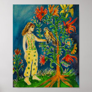 Póster Una mujer parada junto a un árbol fantástico