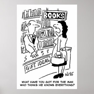 Póster Una mujer pregunta en una librería. Librería diver