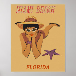 Póster Una Mujer Retro Tanning En Miami Beach