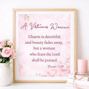 Póster Una Mujer Victoriosa Proverbios 31 Floral Cristian