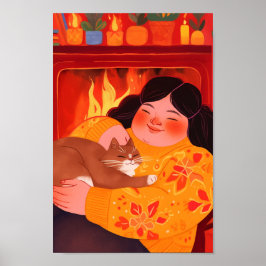 Póster Una mujer y su gato