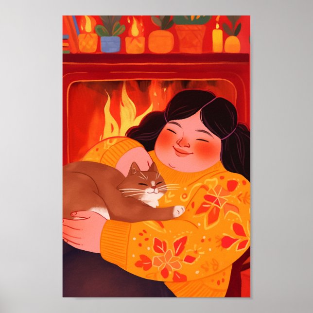 Póster Una mujer y su gato (Frente)