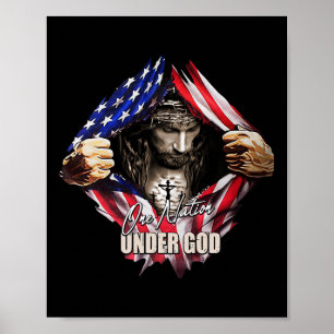 Póster Una nación bajo Dios Jesús es Bandera Estadouniden