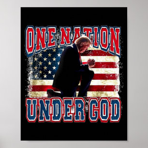 Póster Una Nación Bajo Dios Trump Reza Jesús Bandera De E
