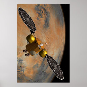 Póster Una nave espacial orbitando Marte.
