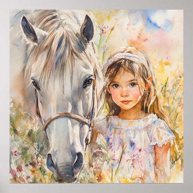 Póster Una niña con un caballo (Frente)