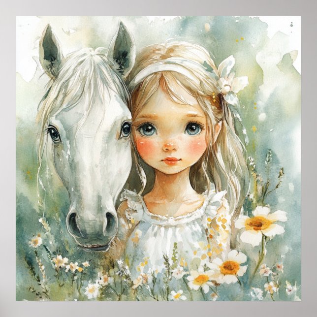 Póster Una niña con un caballo (Frente)