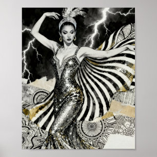 Póster Una niña de la exhibición baila en la iluminación