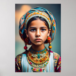 Póster Una niña pequeña de Afganistán con sus joyas