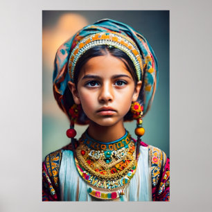 Póster Una niña pequeña de Afganistán con sus joyas