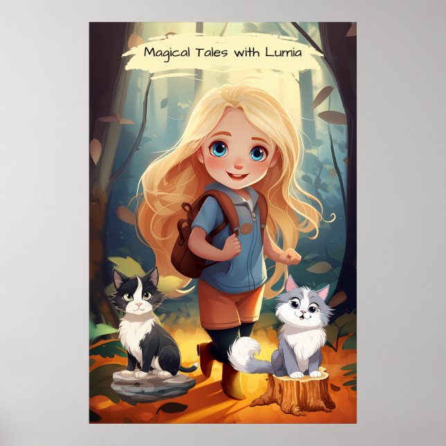 Póster Una niña pequeña y sus dos gatos (Frente)