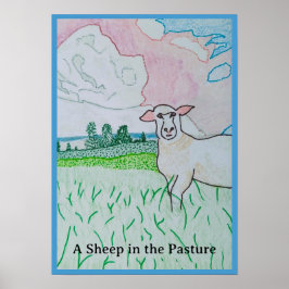 Póster Una oveja en el pastizal 