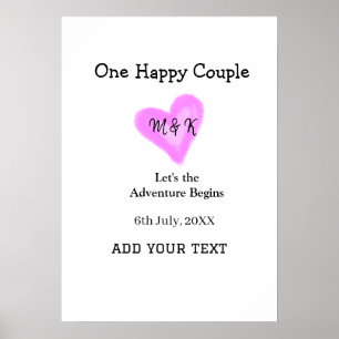 PÓSTER UNA PAREJA FELIZ CORAZÓN ROSA NOMBRE FECHA DE BODA