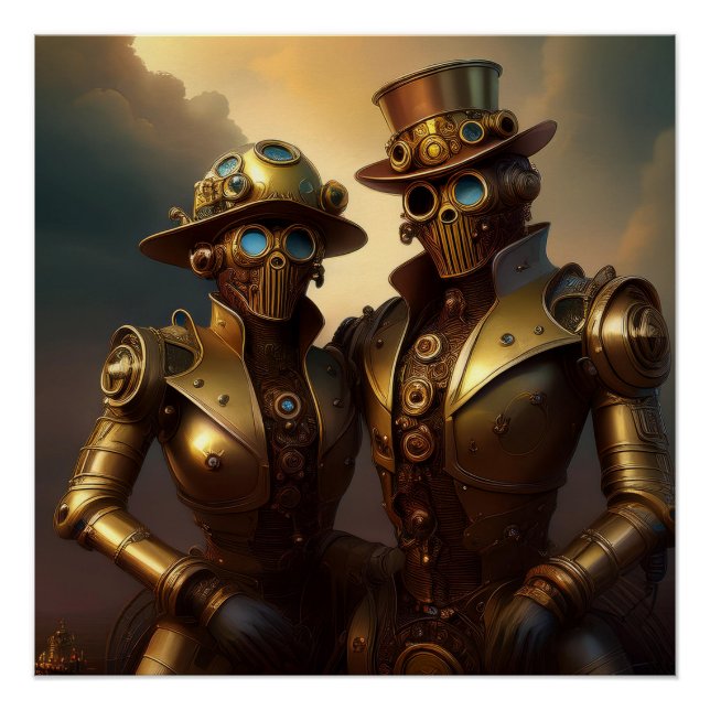Póster Una Pareja Robótica Steampunk Enamorada (Anverso)