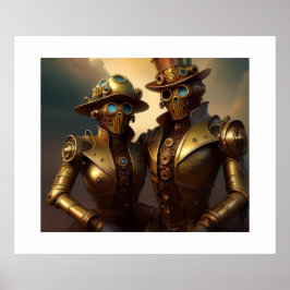 Póster Una Pareja Robótica Steampunk Enamorada