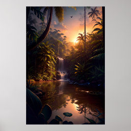 Póster Una pequeña cascada en el abrazo de la jungla