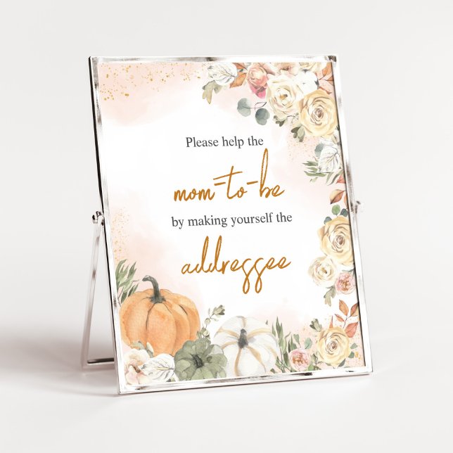 Póster Una pequeña estación de sobres Baby Shower de la c (Fall Floral Pumpkin Baby Shower Envelope Station Sign)