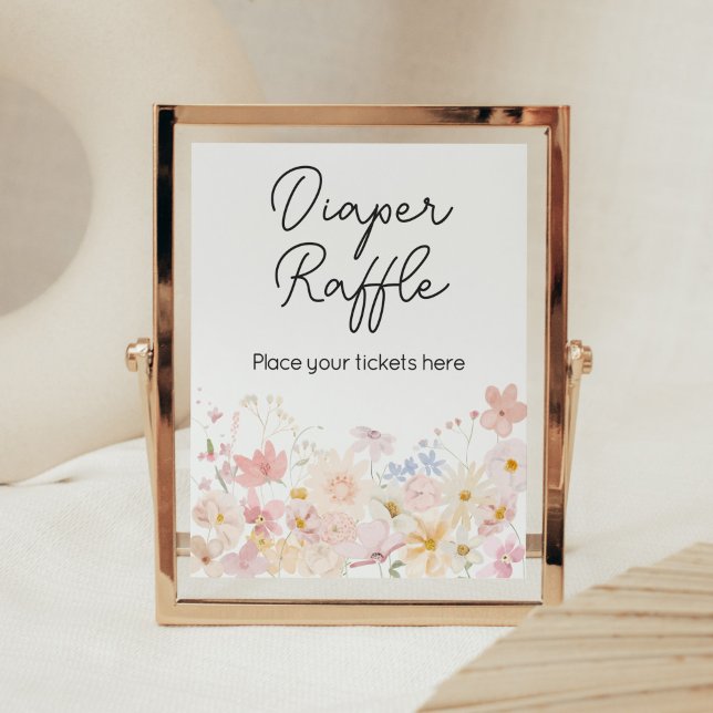 Póster Una Pequeña Flor Silvestre Está En El Camino De Di (Floral Little Wildflower Is On The Way Baby Shower Diaper Raffle Sign)