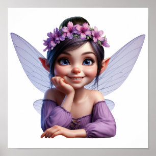 Póster Una pequeña hada de dibujos animados mágica encant