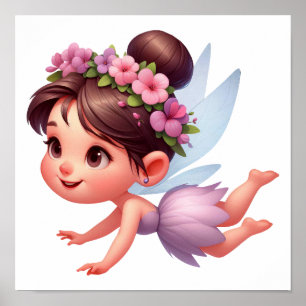 Póster Una pequeña hada de dibujos animados mágica encant