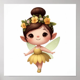 Póster Una pequeña hada de dibujos animados mágica encant