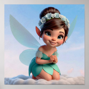 Póster Una pequeña hada de dibujos animados mágica encant