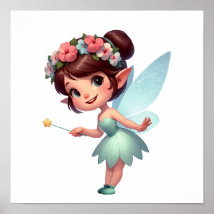 Póster Una pequeña hada de dibujos animados mágica encant