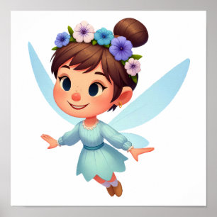 Póster Una pequeña hada de dibujos animados mágica encant