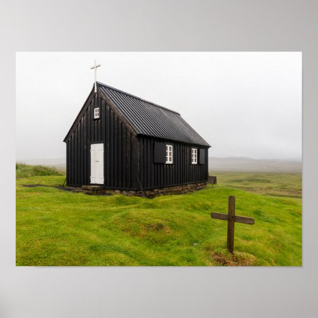 Póster Una pequeña iglesia negra en Islandia (Frente)