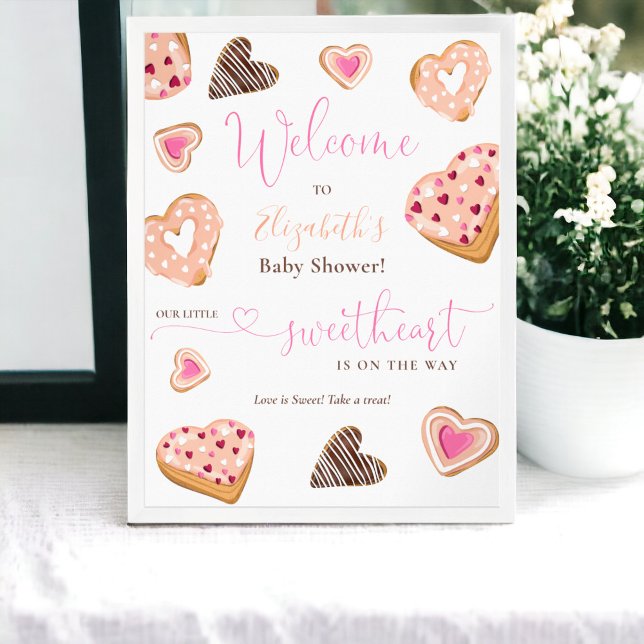 Póster Una pequeña novia valentine no da una ducha de beb (A little sweetheart valentine donuts baby shower poster)