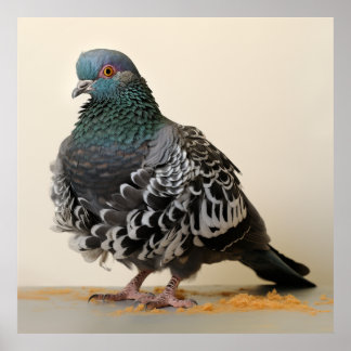 Póster Una pichón con plumas curas