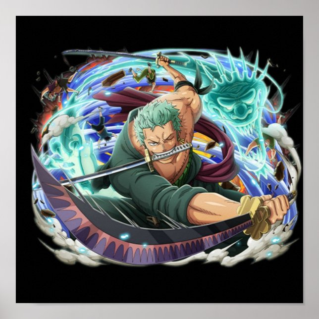 Póster Una pieza con la camiseta de Roronoa Zoro (Frente)