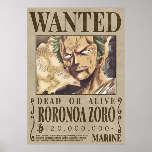Póster Una pieza de Zoro 2nd wanted (Frente)