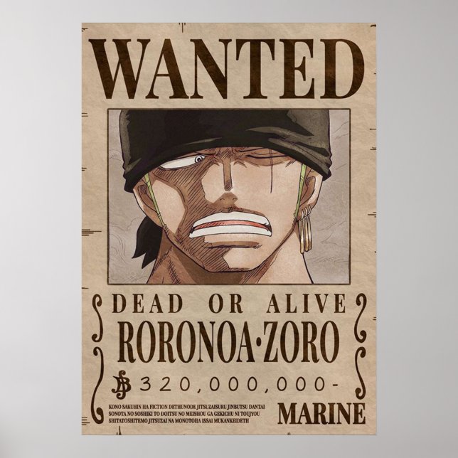 Póster Una pieza que Zoro Wanted (Frente)