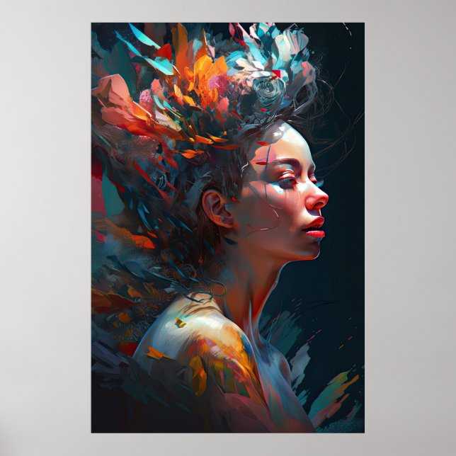Póster Una pintura abstracta de la cara de una mujer (Frente)