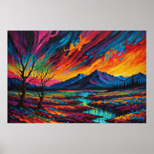Póster Una pintura abstracta de una puesta de sol