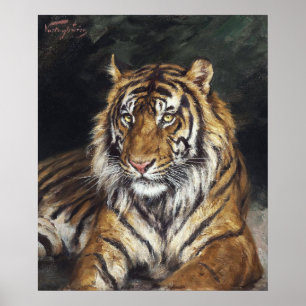 Póster Una pintura al óleo de un tigre reclinado (1866-19